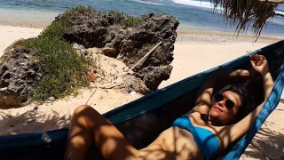 Pussy Show at Surfers Beach # Butt Plug flashing in Hammock