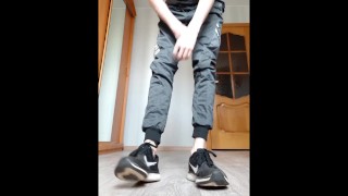 Scally lad jerks off his big fat cock and cum a lot
