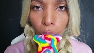 LOLLIPOP EATING ASMR - Rainbow ( (RELAXATION, LICKING, CANDY FOOD).