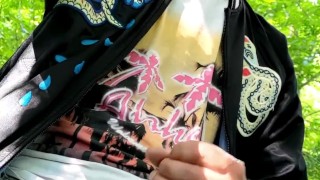 Quick cumshot in the park - cock out of jeans