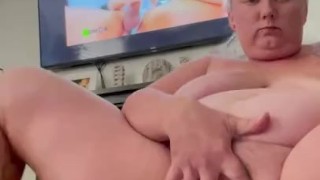 Playing with my gaping pussy while watching porn 
