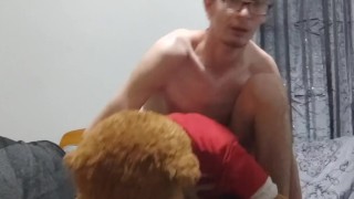 Skinny lad rides the hell out of his teddy bear asmr