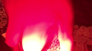 Infrared light on cougar’s pussy and fat white ass, anal plug needs lube so tight! 