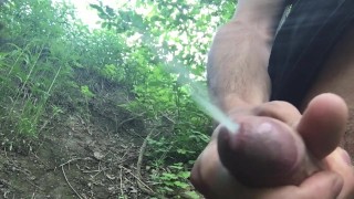 Amateur Guy Is Jerking Off And Milking Dick In The Woods/ Huge Cumshot