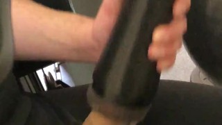 RISKY MASTURBATION and CHASTITY DEVICE ON + HEAVY BALL STRETCHER at PUBLIC HOTEL'S GYM