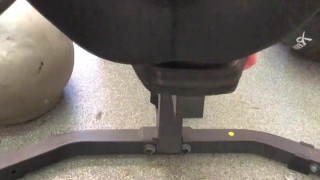 RISKY MASTURBATION and CHASTITY DEVICE ON + HEAVY BALL STRETCHER at PUBLIC HOTEL'S GYM