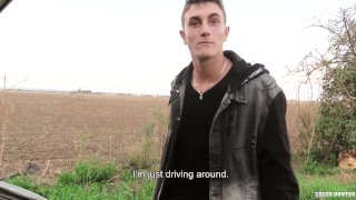 CZECH HUNTER 556 - Blond Twink Gets Fucked On A Tree In Public For Cash After His Gf Dumped Him