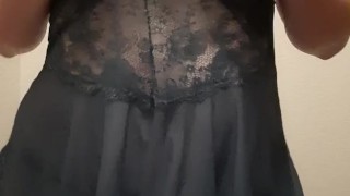Chubby chick wearing lace lingerie touching herself