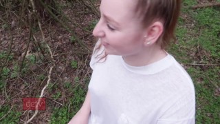 Redhead Gives Blowjob off Hiking Trail and Gets Hot Facial