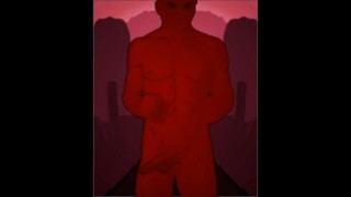 red alien running with huge cock slapping his leg