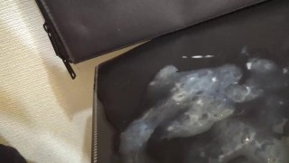 オナ禁明けのお久し射精を気持ちよく行い、射精後は不純物の多い濃厚精液をいじる変態君。