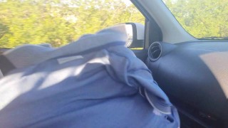 Risky Puplic Squirt in Car Window