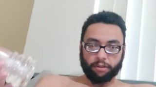 Huge cock's First time using clear Fleshlight cumming insanely fast and hard