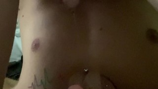 twink lets pre cum drip out of cock into his mouth - delicious!