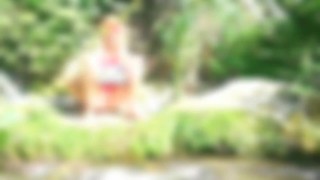 Naughty girl peeing in the jungle stream - almost caught by strangers - Angel Fowler 