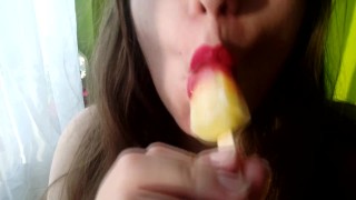 Red lipstick slut sucking on popsicle - ASMR