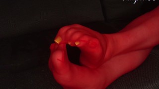 Red Nylons (NEON GREEN TOES)