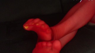Red Nylons (NEON GREEN TOES)