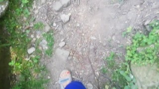 Skinny girl walks & gets naked to take shower in nature, almost caught - nude  Angel Fowler