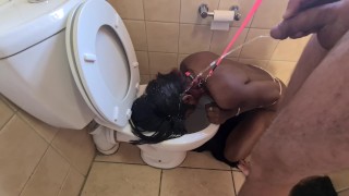 Human toilet Indian whore get pissed on and get her head flushed followed by sucking dick.