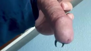 Teasing my hard cut pierced cock