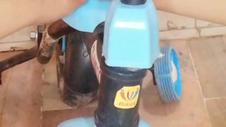 Kinky girl masturbates when she riding naughty toy bicycle