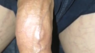 Relaxing growing small limp uncircumcised cock, slowly growing and then again with precum