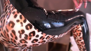 Leopard Print Fashion Latex Catsuit - Fetish Rubber Video of MILF with big ass