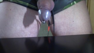 E-stim cum milking with dilator