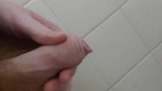 PUBLIC Bathroom Side view of my uncut young cock pissing! 💦