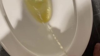 Chubby married Asian daddy pisses in the bathroom