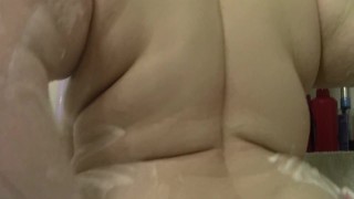 Blind BBW Enjoys Her Huge Soapy Boobs
