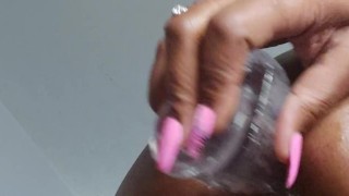 Ebony TS Fucks Tight Ass Hole With Dildo