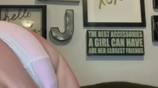 Pushing ice cube deep in fat ass