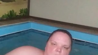 Playing with my titties and vibrator in the hot tub -VivianDimondBBW