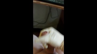 Jerking myself off until i cum a lot with a Glove and a lot of Lube
