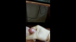 Jerking myself off until i cum a lot with a Glove and a lot of Lube