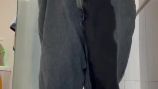 Trying blue jeans