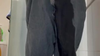 Trying blue jeans