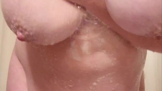 Shower time with pregnant and big boobs 