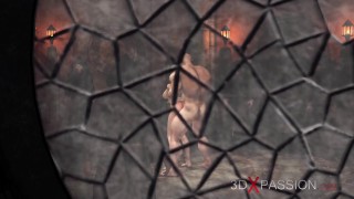 Ritual ceremony. A sexy young blonde gets fucked hard by a big man in a medieval castle