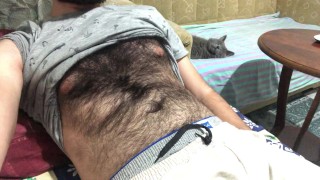 I'm getting ready to masturbate by stroking my hairy body
