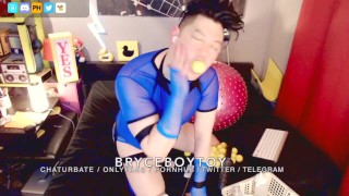 BryceBoytoy slaps his slutty face on camshow, then pushes Nerf balls in/out his asian femboy pussy