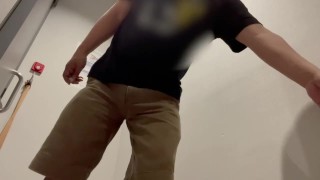 Peeping a little fat Japanese guy getting naked in a public dressing room