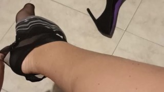 Dangling in Nylon with heels