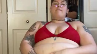 Tattooed BBW Cums With Big Glass Dildo