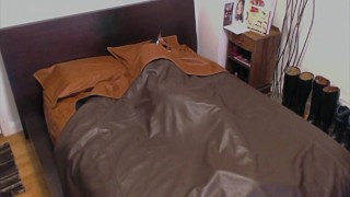 Teaser: Leather Fox in leather bed jerks his hard cock and cums!