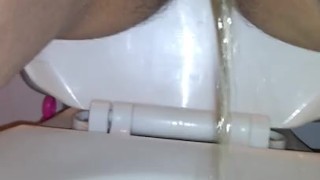 This slut loves to show me her big vagina while going to the bathroom