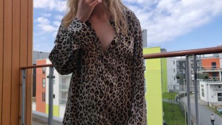 Smoking on the balcony in my leopard PJs