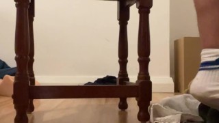British Boy rides thick dildo deep in his tight hole with white socks on